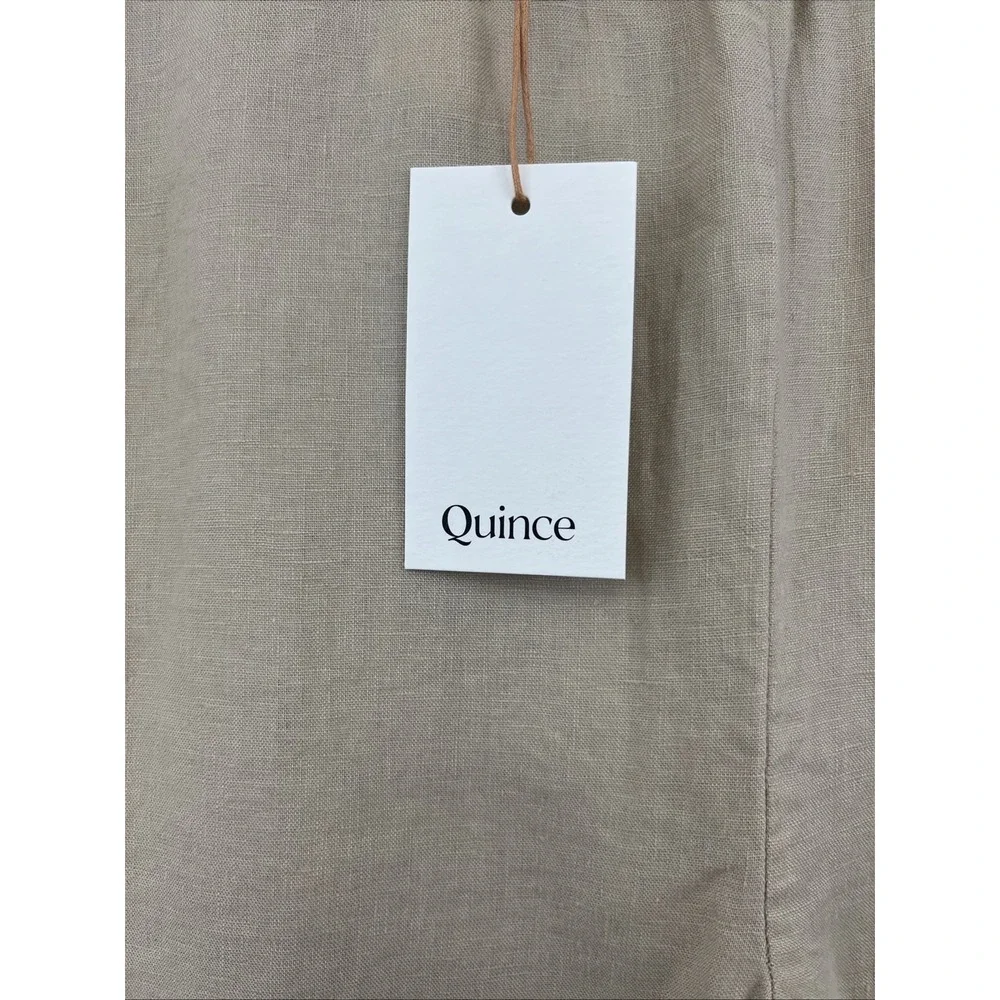 Quince Women's 100% European Linen Crop Pants NWT Size L Beige Pull On 3 Pocket